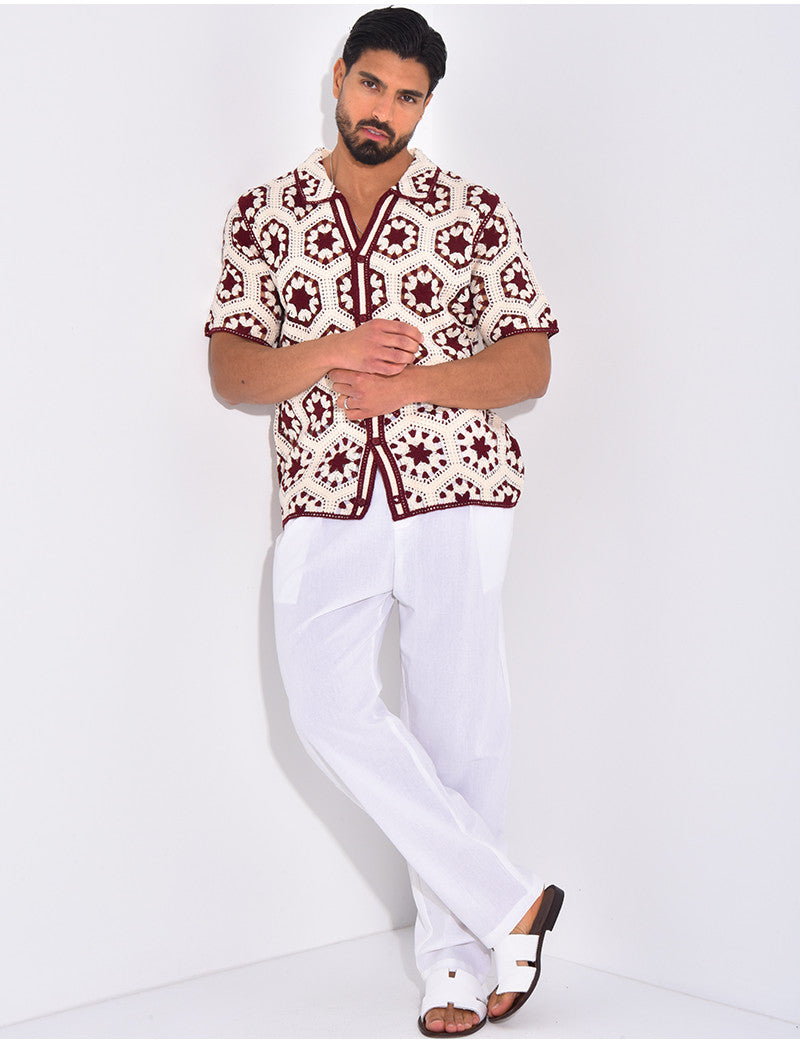 Chemise manches courtes ajourées à motifs