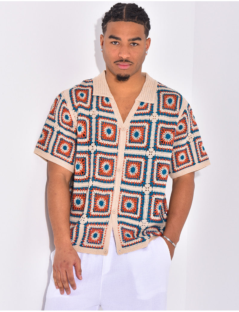 Chemise manches courtes ajourées à motifs