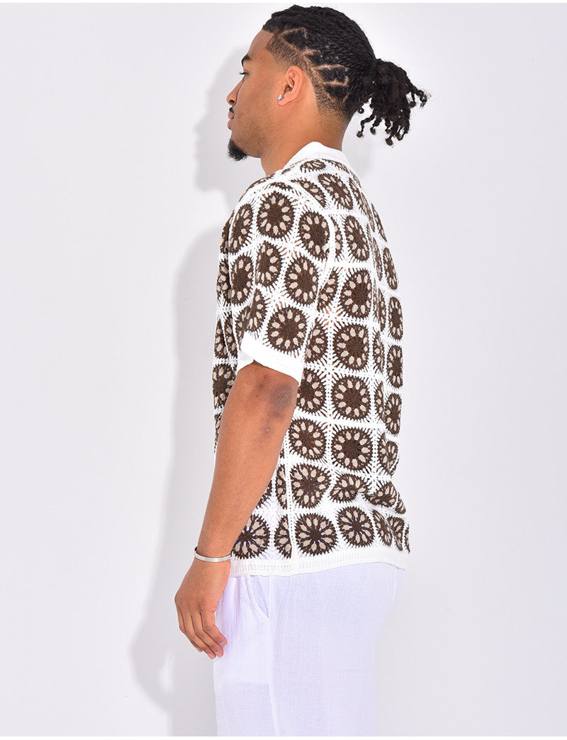 Chemise manches courtes ajourées à motifs