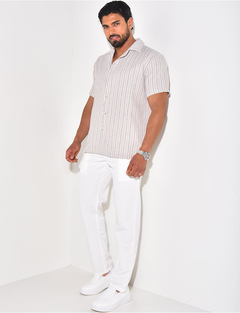 Chemise manches courtes en lin à rayures