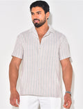 Chemise manches courtes en lin à rayures