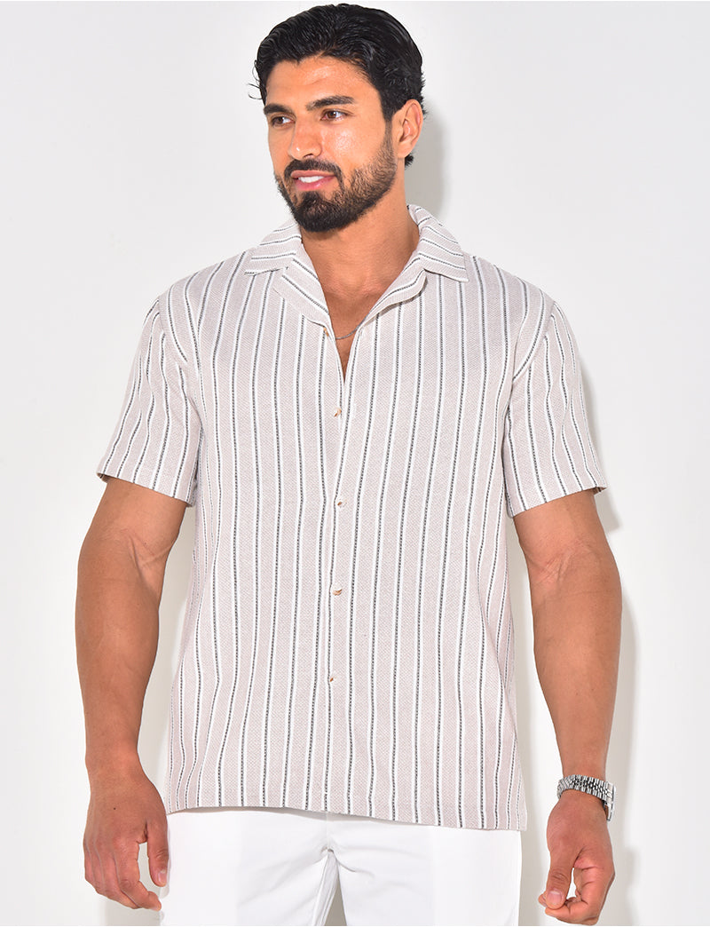 Chemise manches courtes en lin à rayures