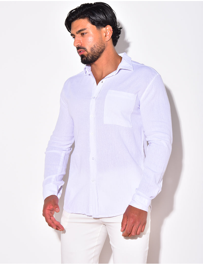 Chemise manches longues en lin à poche