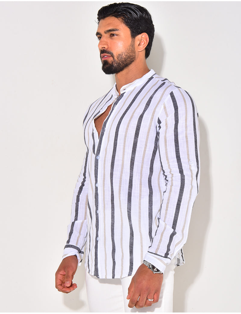 Chemise manches longues et col rond à rayures
