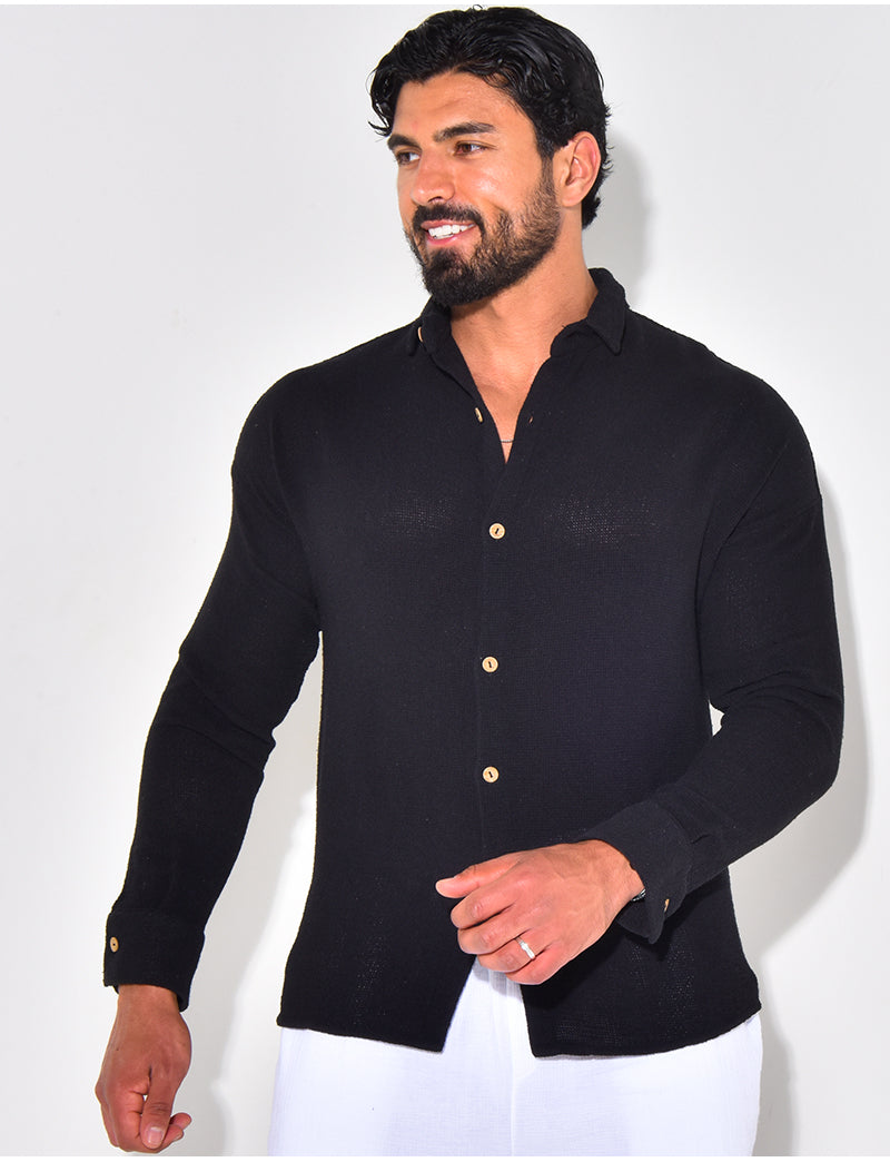Chemise manches longues nid d'abeille