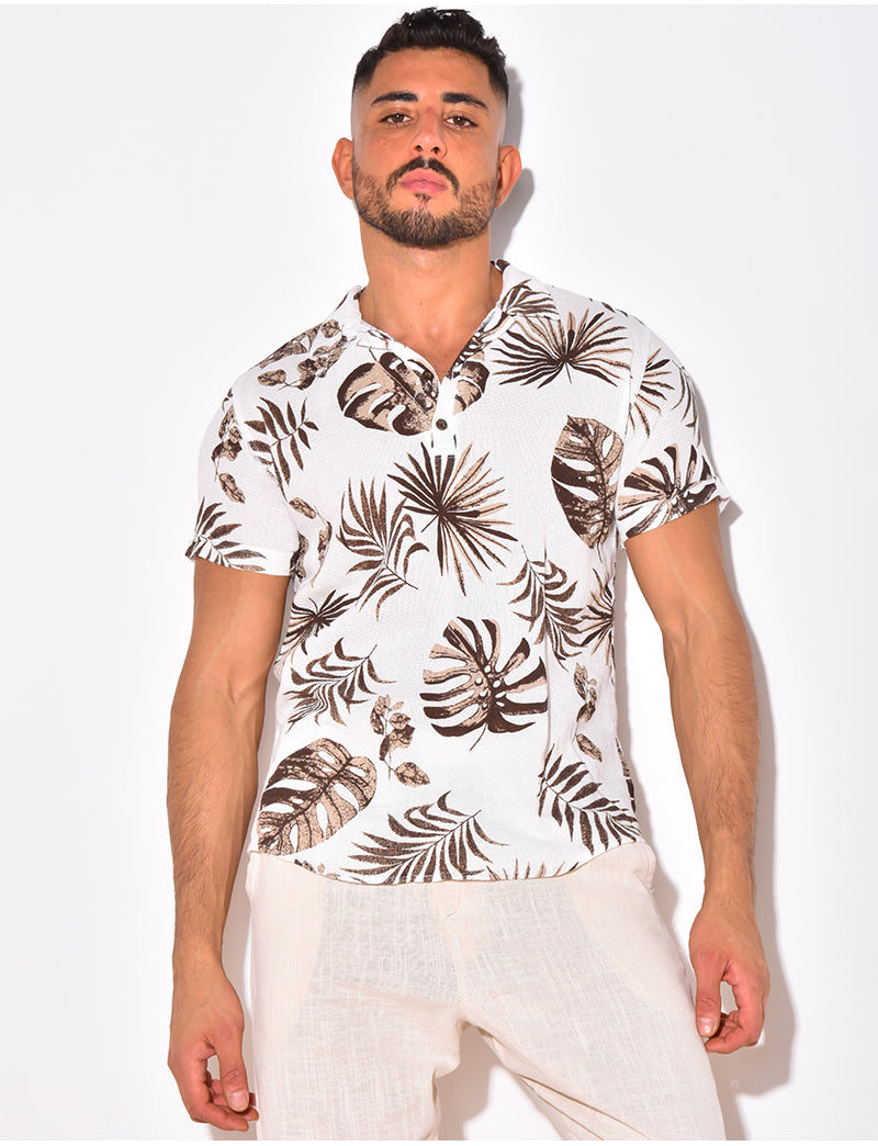 Chemise nid d'abeille à motif feuilles