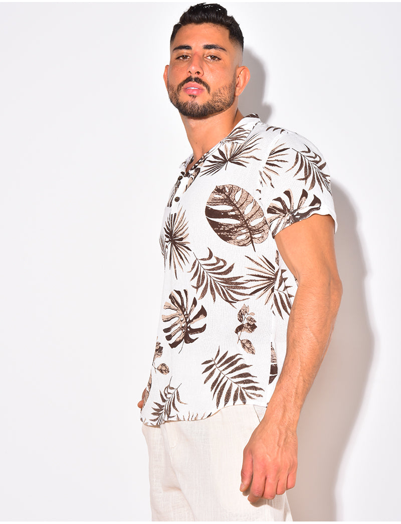 Chemise nid d'abeille à motif feuilles
