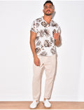 Chemise nid d'abeille à motif feuilles