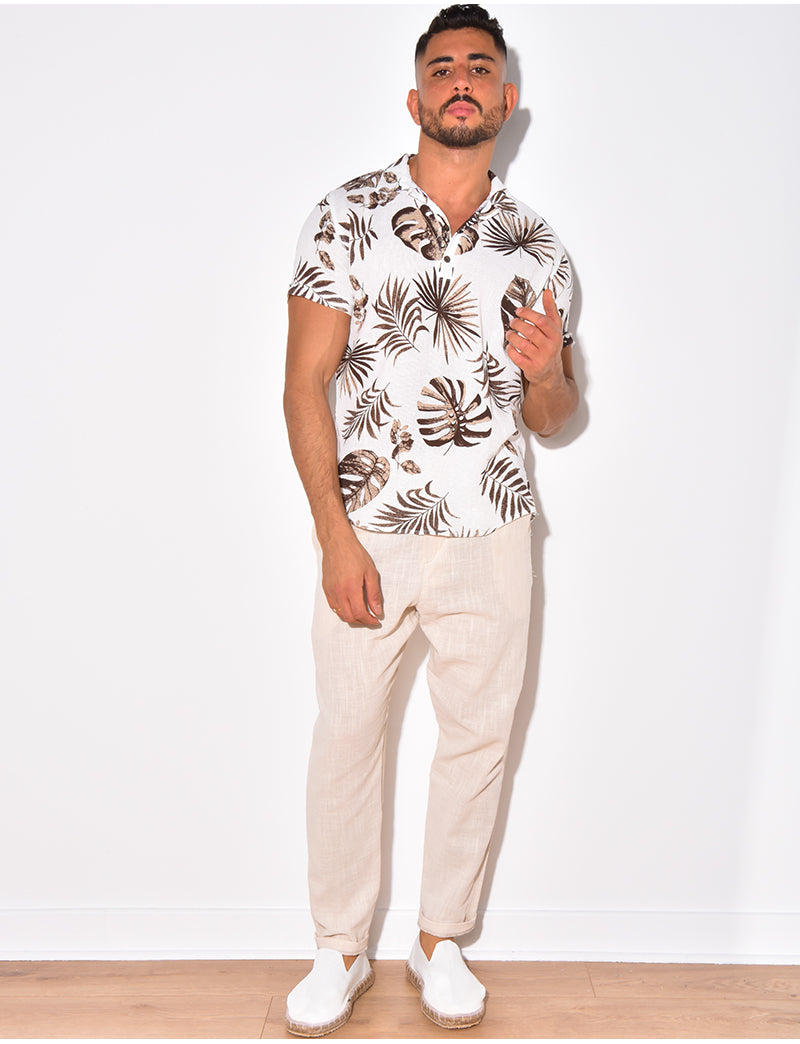 Chemise nid d'abeille à motif feuilles