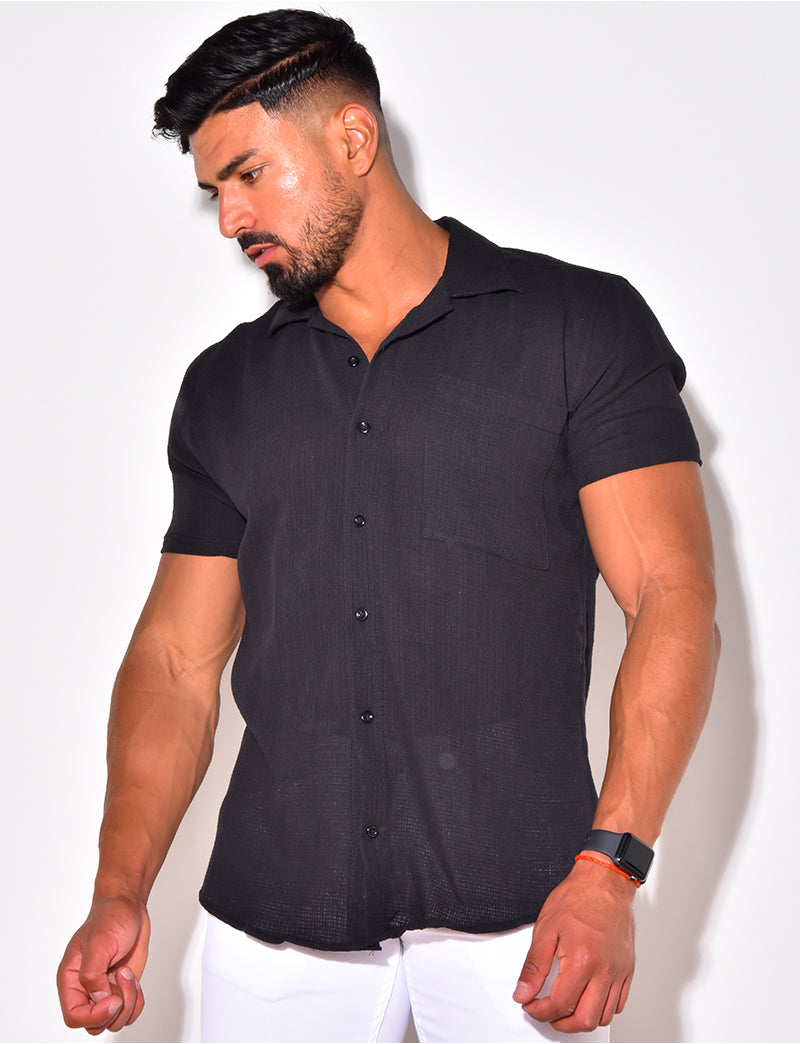 Chemise texturée manches courtes à poches