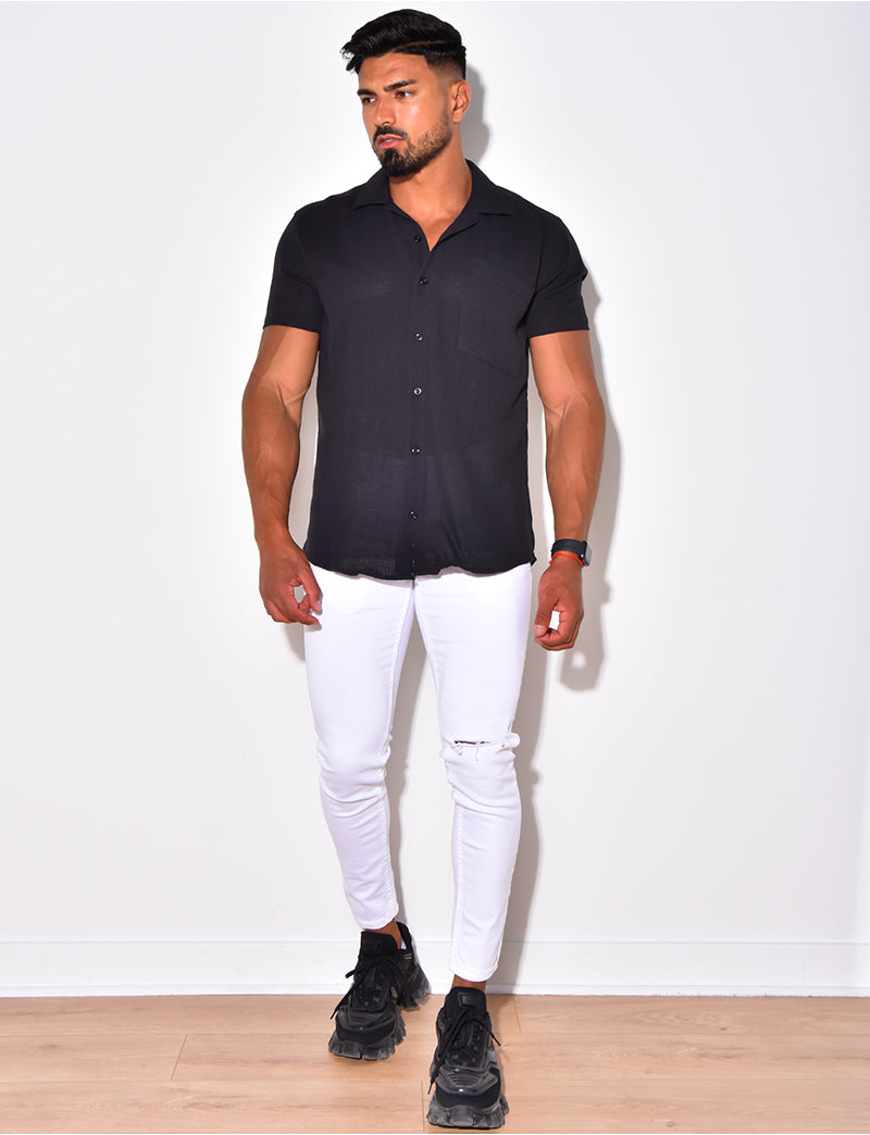Chemise texturée manches courtes à poches