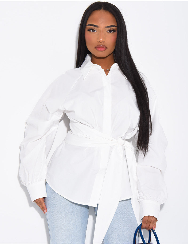 Chemise unie en coton à nouer à la taille