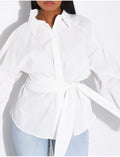 Chemise unie en coton à nouer à la taille