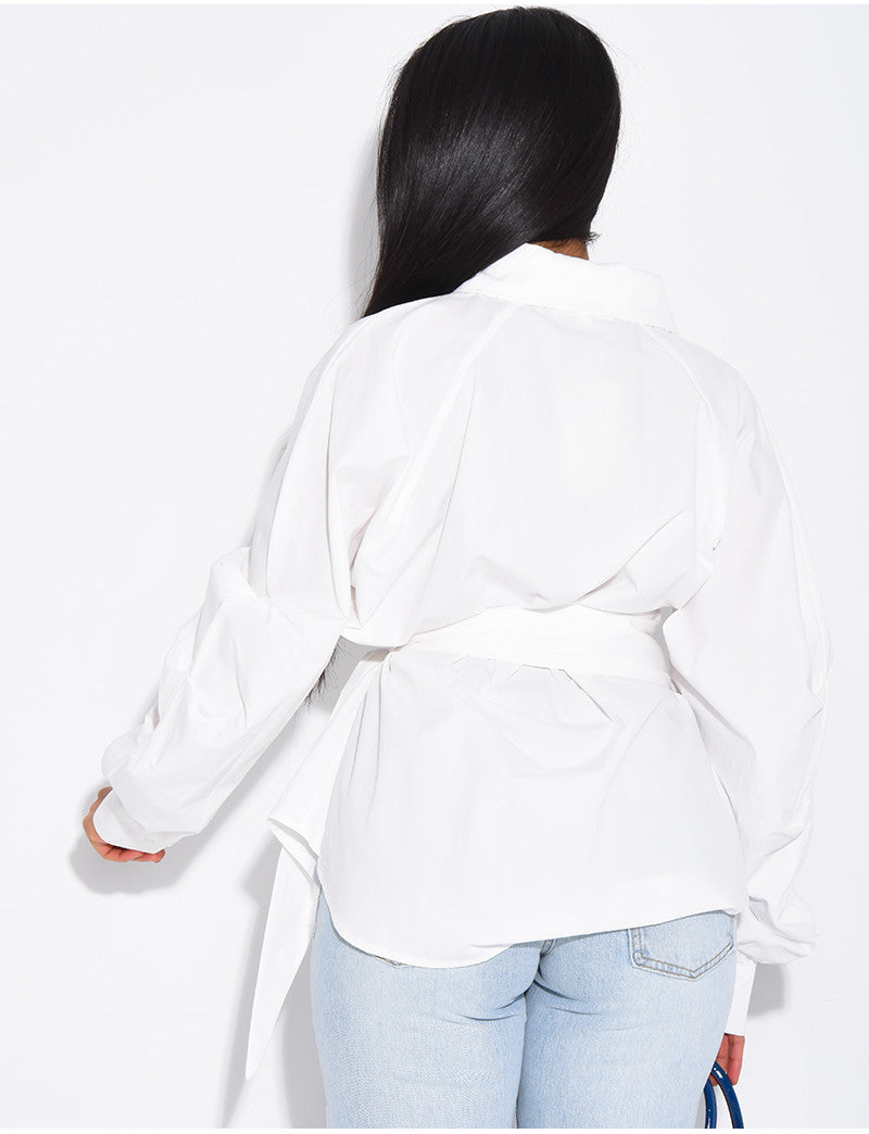 Chemise unie en coton à nouer à la taille