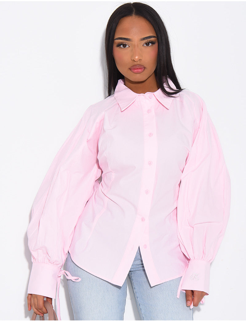 Chemise unie en coton à nouer dans le dos et sur les manches