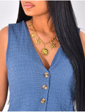 Collier chaine et pendentifs soleil doré