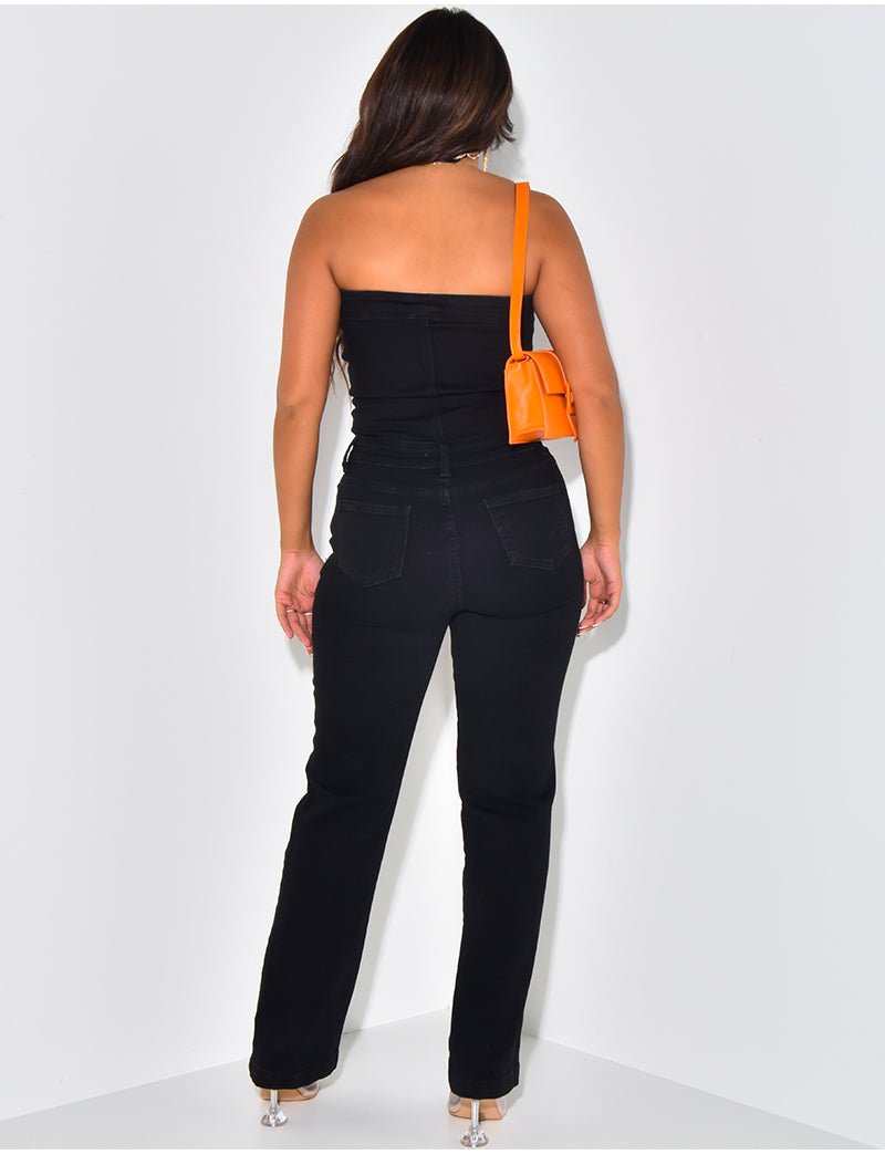 Combinaison bustier en jeans coupe droite