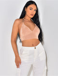 Crop-top à nouer autour du cou avec anneaux