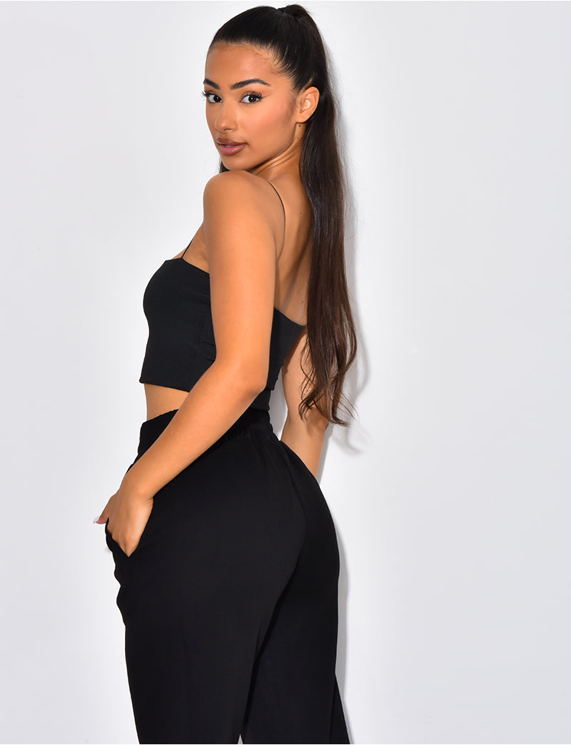 Crop-top bandeau à fines bretelles en élastiques