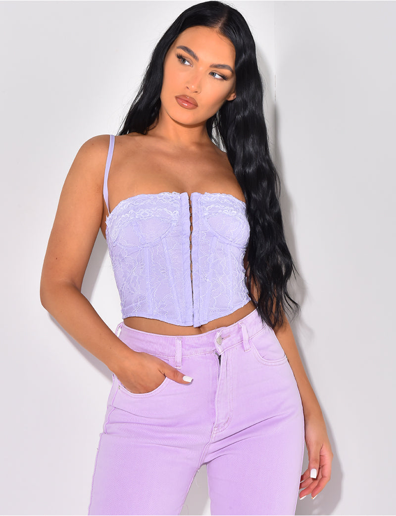 Crop-top bustier en dentelle