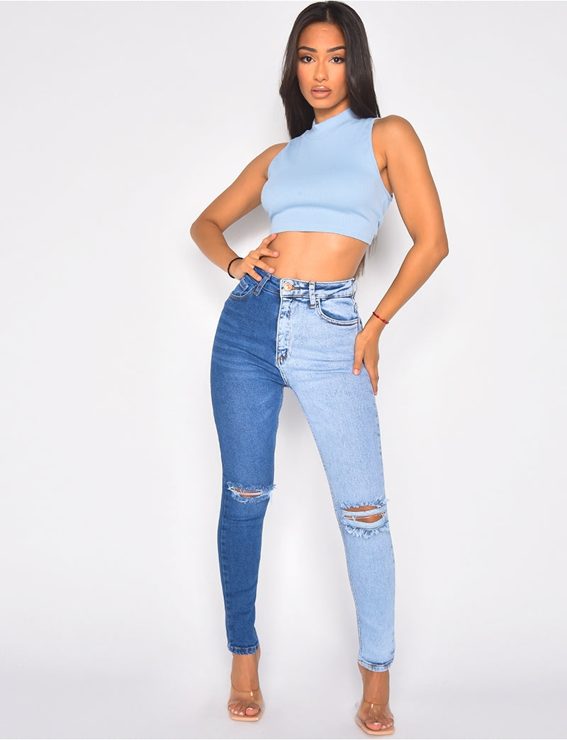 Crop top côtelé dos nu sans manches
