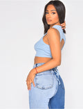 Crop top côtelé dos nu sans manches