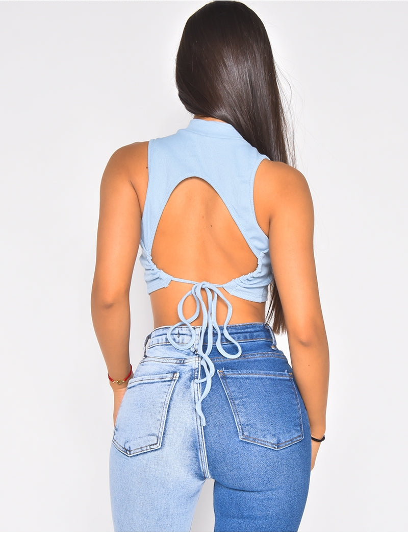 Crop top côtelé dos nu sans manches