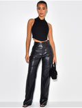 Crop top côtelé sans manche à col rond