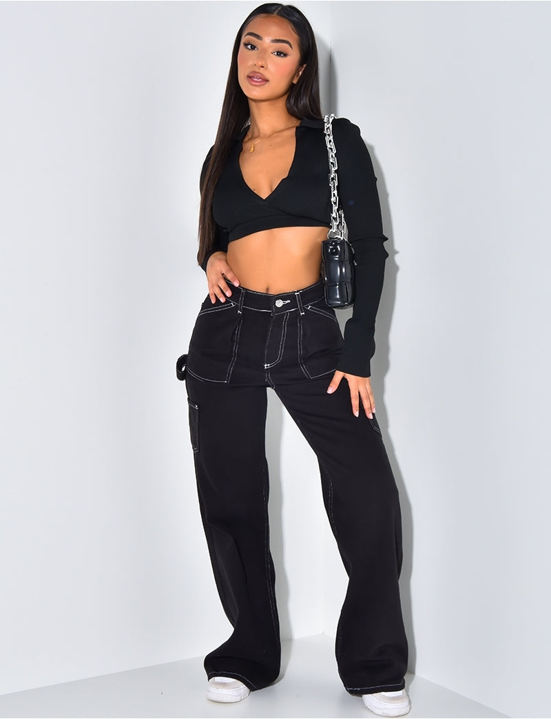 Crop-top décolleté côtelé