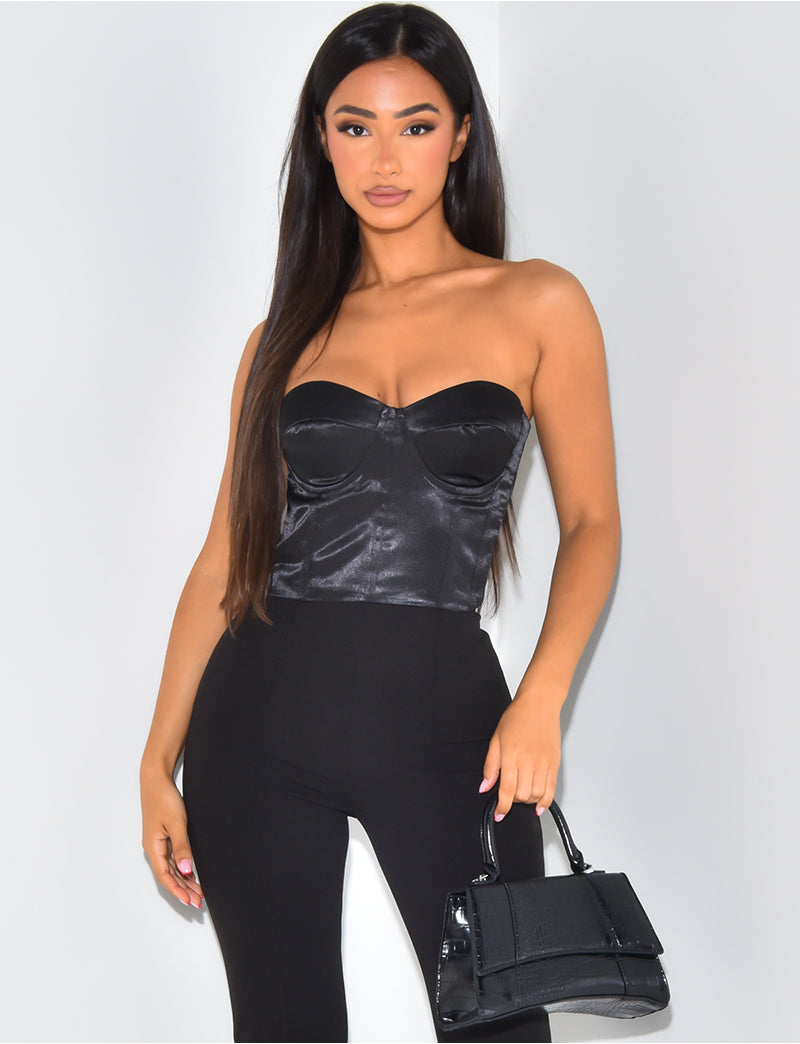 Crop-top effet bustier en satin