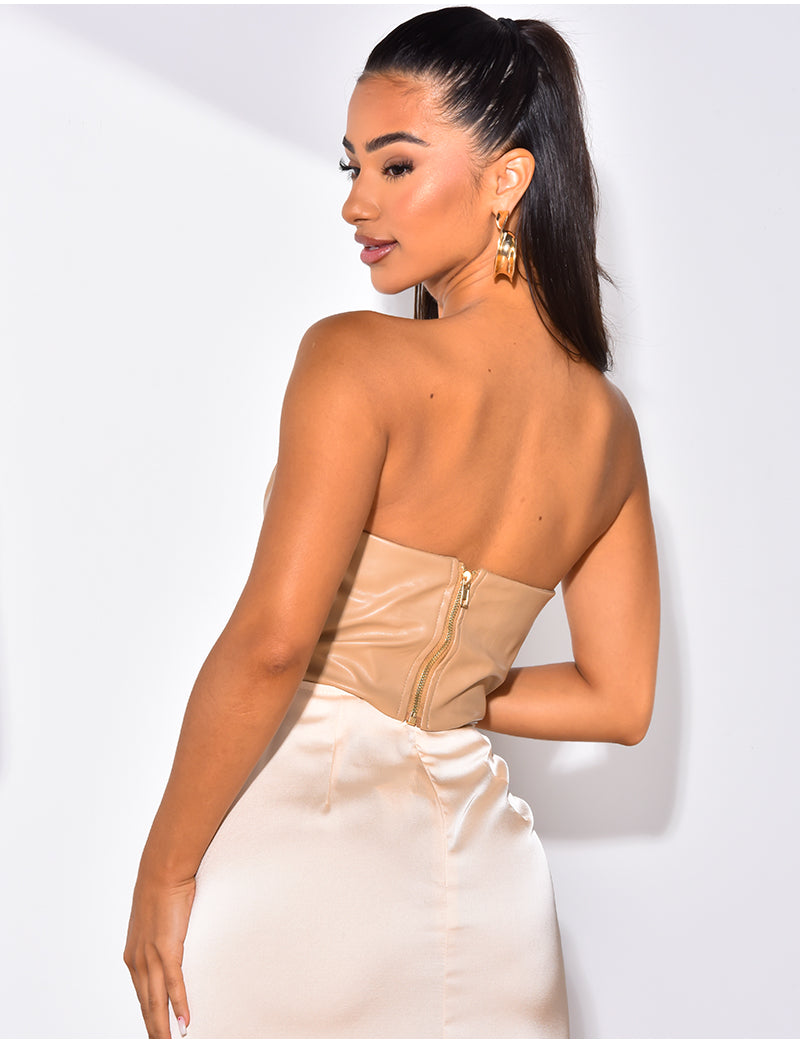 Crop-top effet corset en simili