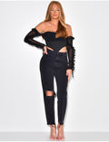 Crop top effet corset manches longues