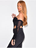 Crop top effet corset manches longues