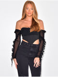 Crop top effet corset manches longues