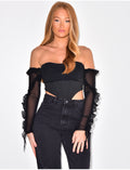 Crop top effet corset manches longues
