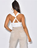 Crop-top froncé décolleté