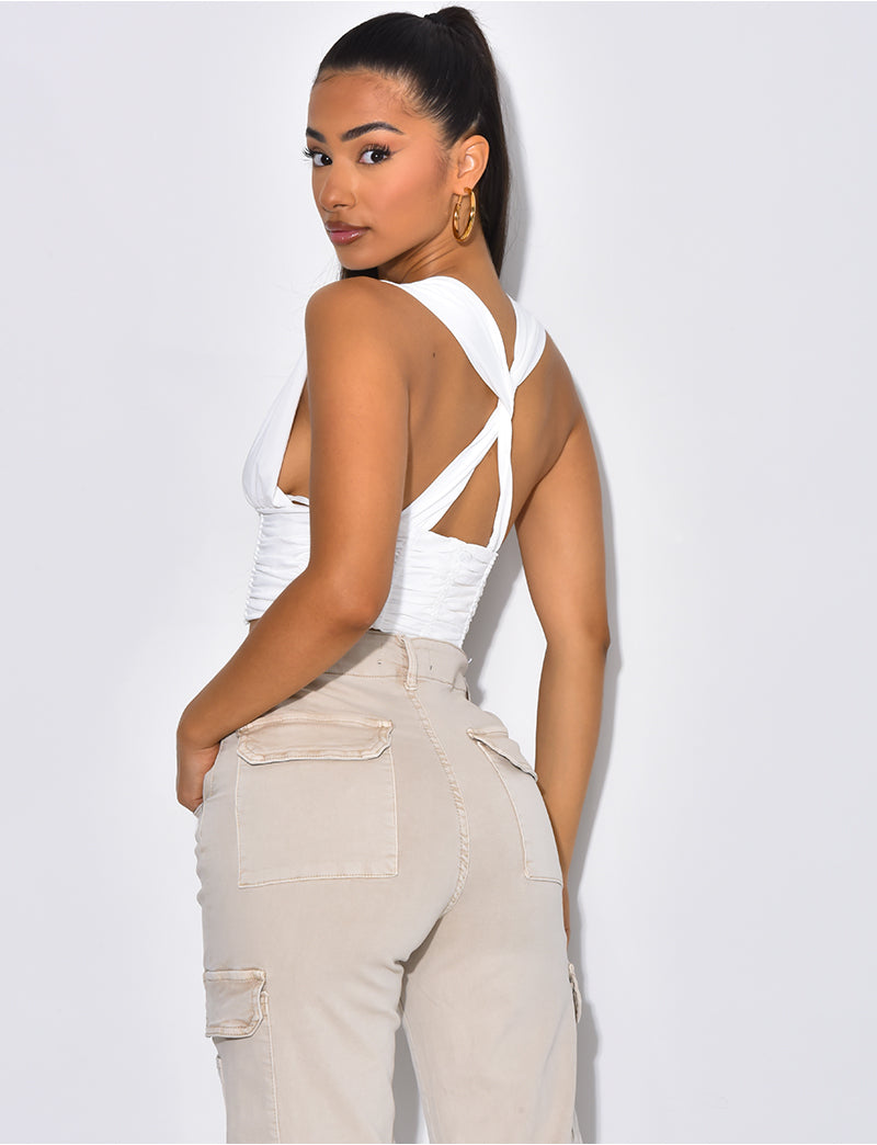Crop-top froncé décolleté