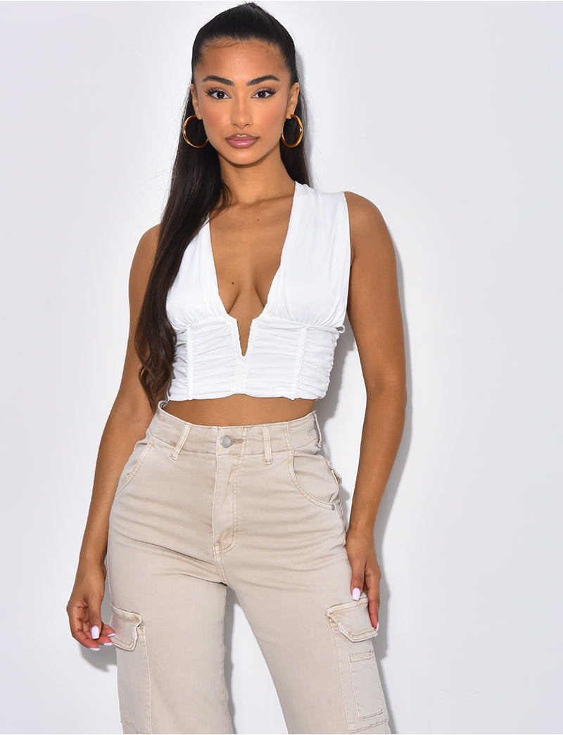 Crop-top froncé décolleté