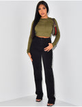 Crop top manches longues à coutures apparentes
