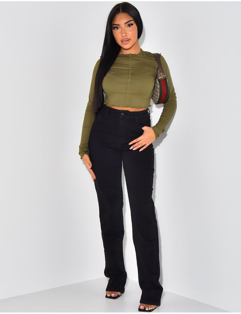 Crop top manches longues à coutures apparentes
