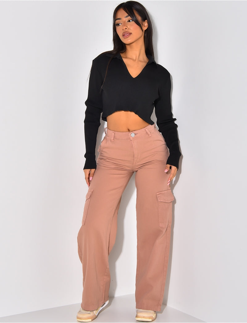 Crop-top manches longues côtelé