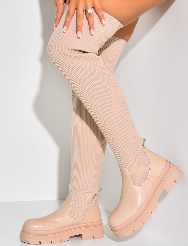 Cuissardes bi-matière chaussettes à semelles crantées