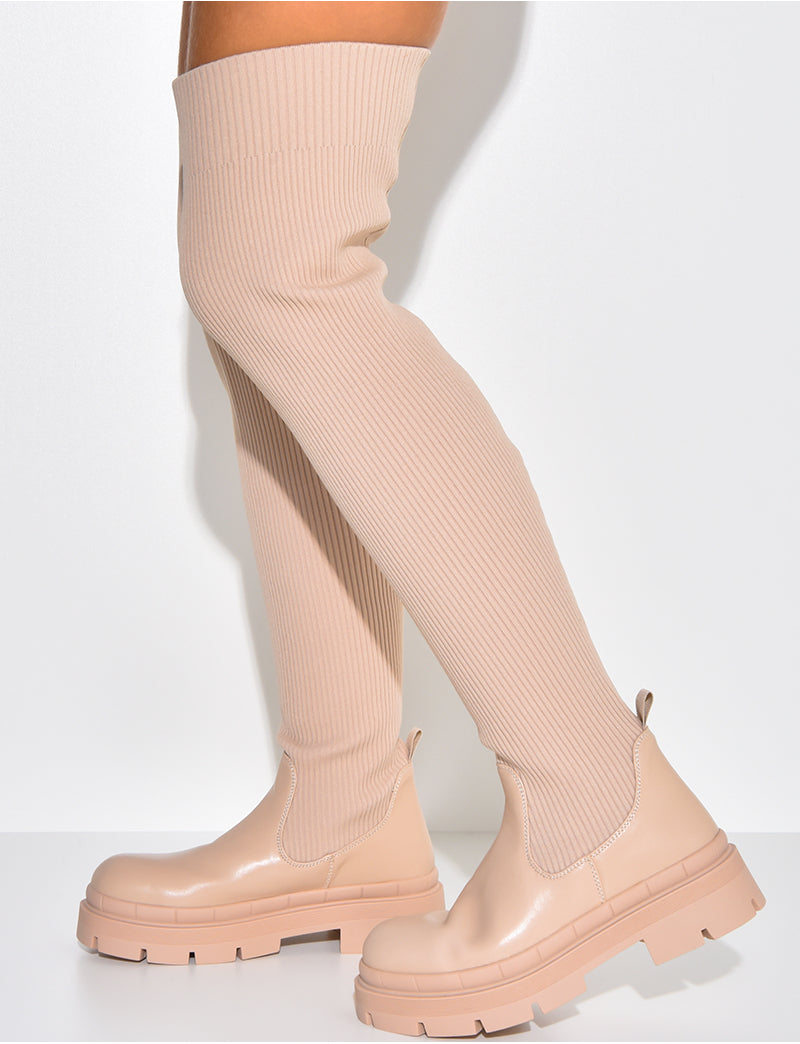 Cuissardes bi-matière chaussettes à semelles crantées