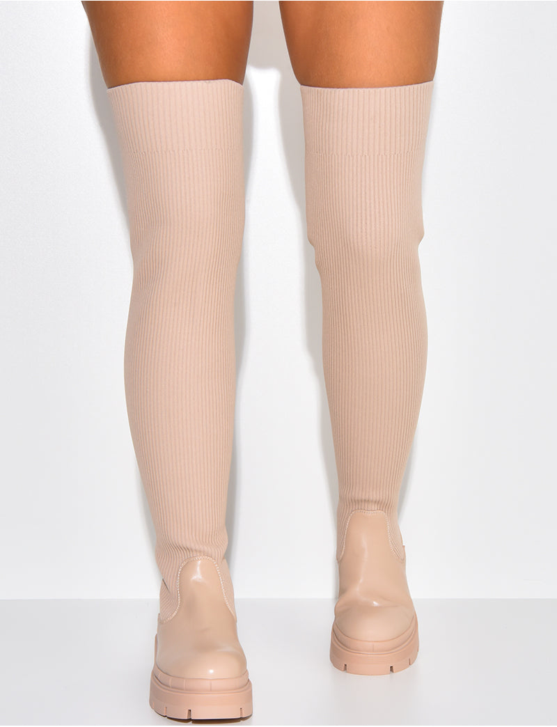 Cuissardes bi-matière chaussettes à semelles crantées