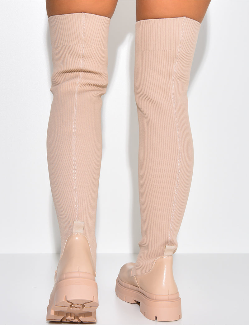 Cuissardes bi-matière chaussettes à semelles crantées