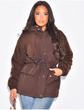 Doudoune style parka en tissu peau de mouton