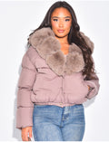 Doudoune courte style bombers matelassé à fourrure