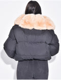 Doudoune courte style bombers matelassé à fourrure