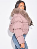 Doudoune courte style bombers matelassé à fourrure