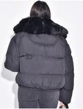 Doudoune courte style bombers matelassé à fourrure